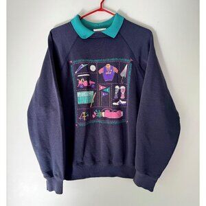 90s vintage blue golfing graphic golf lover gift collared pullover sweater USA